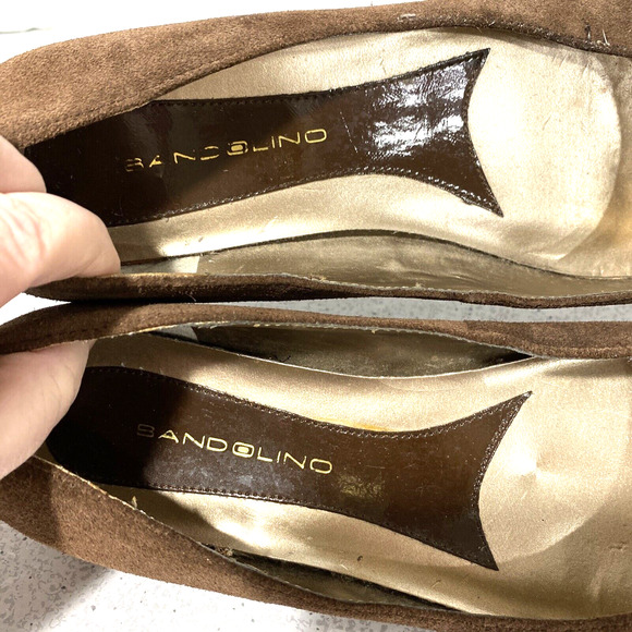 Bandolino brown suede leather flats slip on shoes US 7.5M faux patent buckle - Picture 10 of 11